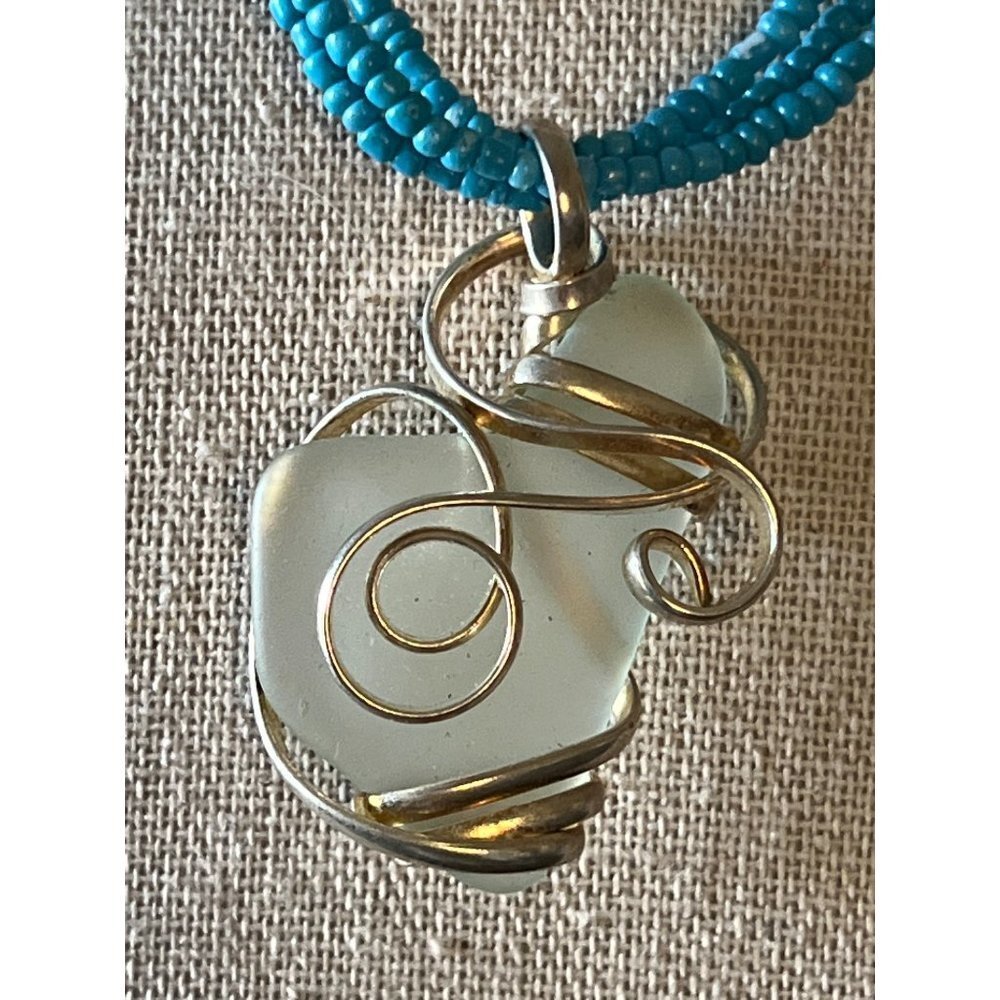 Artisan Silver Wrap Glass Bead Necklace -- 18"